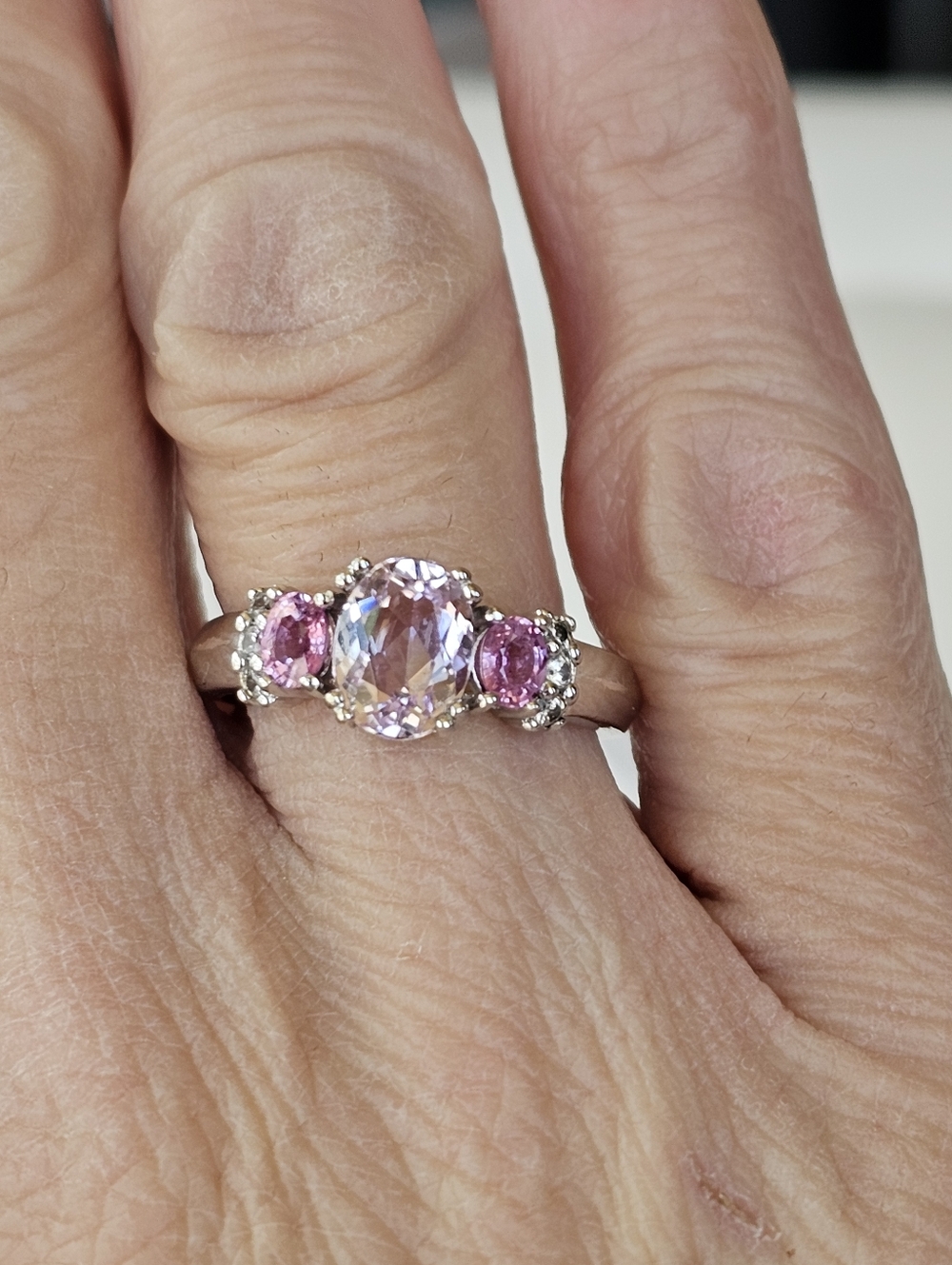 Natural Kunzite & Pink Sapphire Ring Sterling Silver Rhodium Overlay Sz 7! - Picture 7 of 7